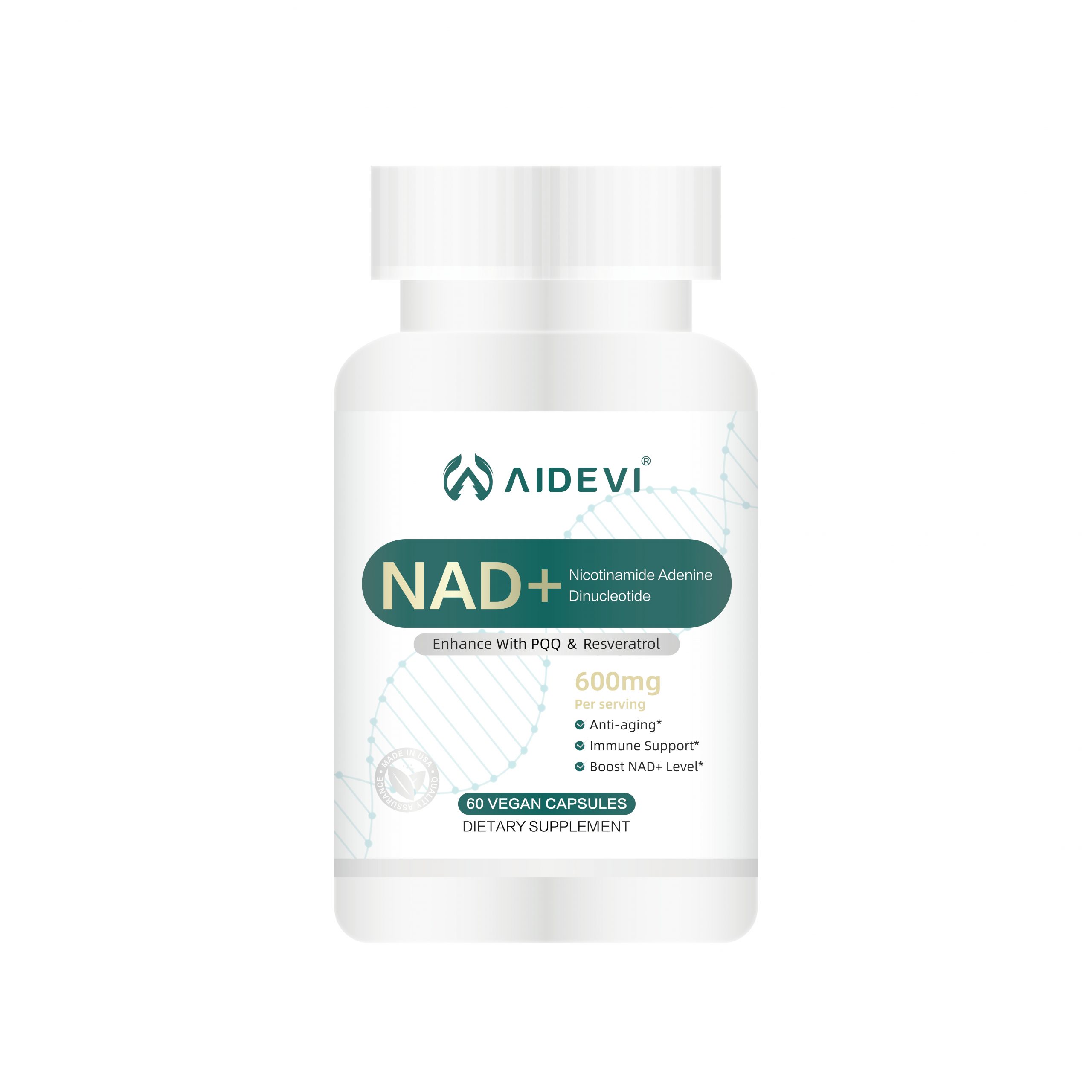 AIDEVI NAD+ Supplement NICOTINAMIDE ADENINE DINUCLEOTIDE 300MG 60 CAPSULES For Cellular Aging Made In USA缩略图